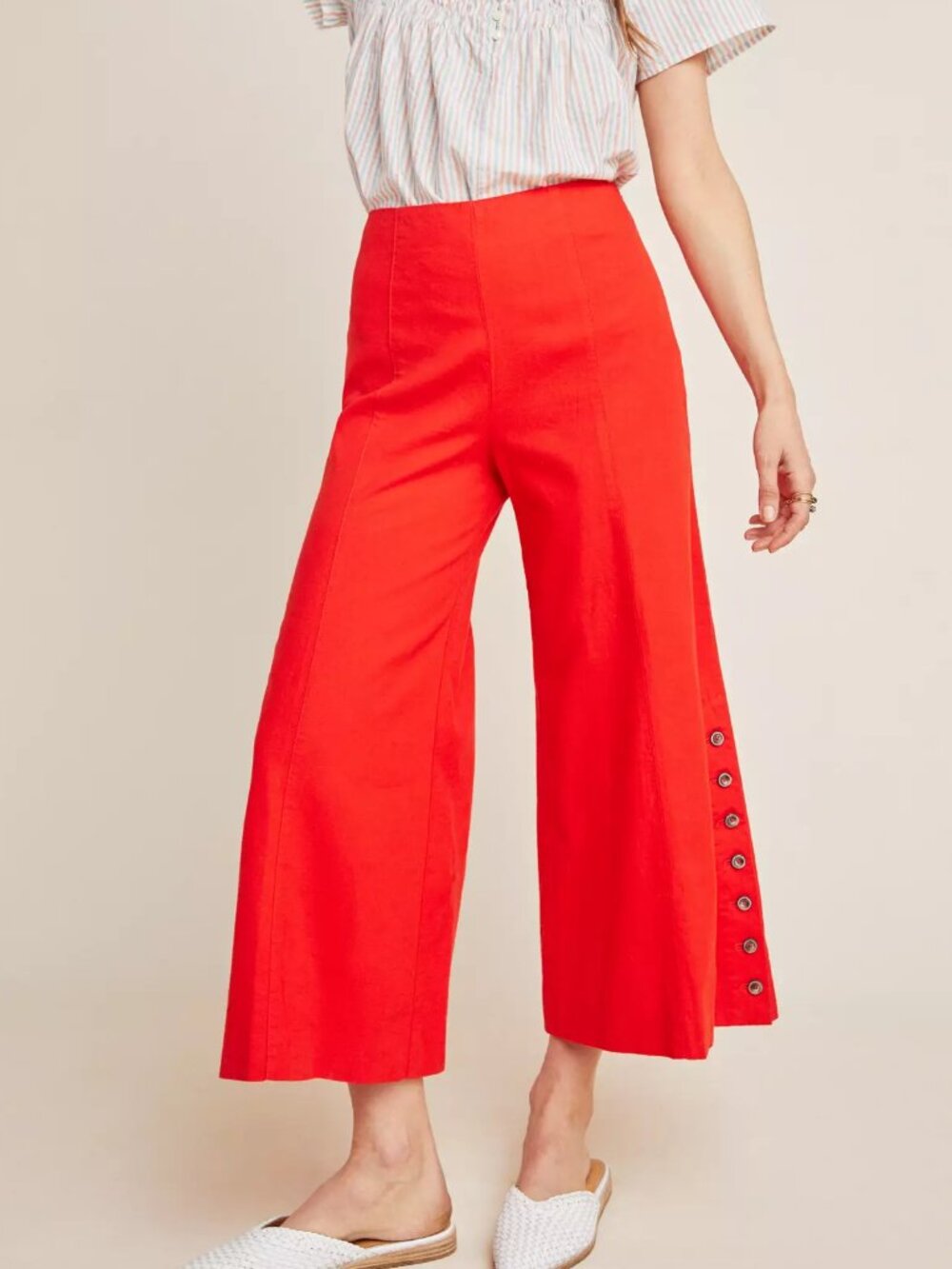 [Anthropologie] Linen Blend Button Flared Pant 6